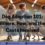 A heartwarming scene at an animal shelter where a young couple is adopting a rescue dog. They kneel down, smiling as they pet a joyful, tail-wagging dog, while a shelter worker hands them adoption paperwork. In the background, other rescue dogs in clean kennels eagerly watch, waiting for their turn. The setting is warm and inviting, capturing the excitement and hope of giving a dog a forever home.